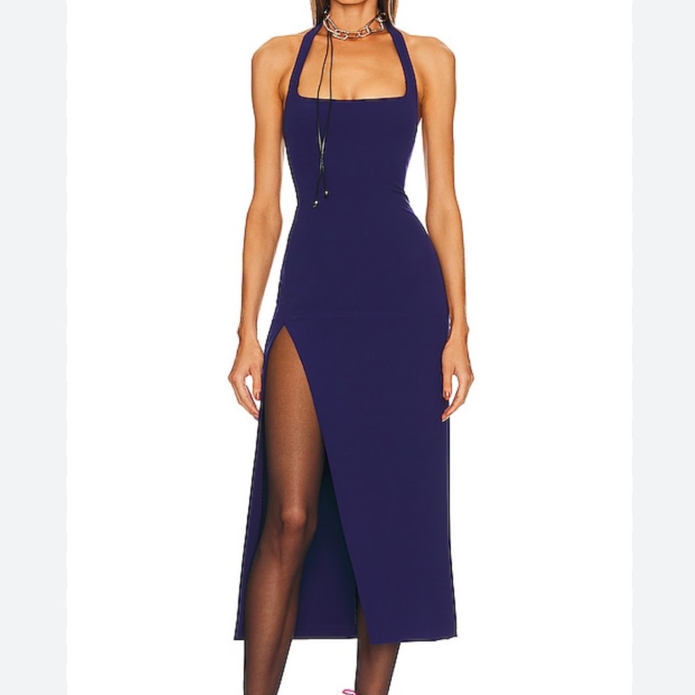 L’Academie Jade Midi Dress in Dark Purple